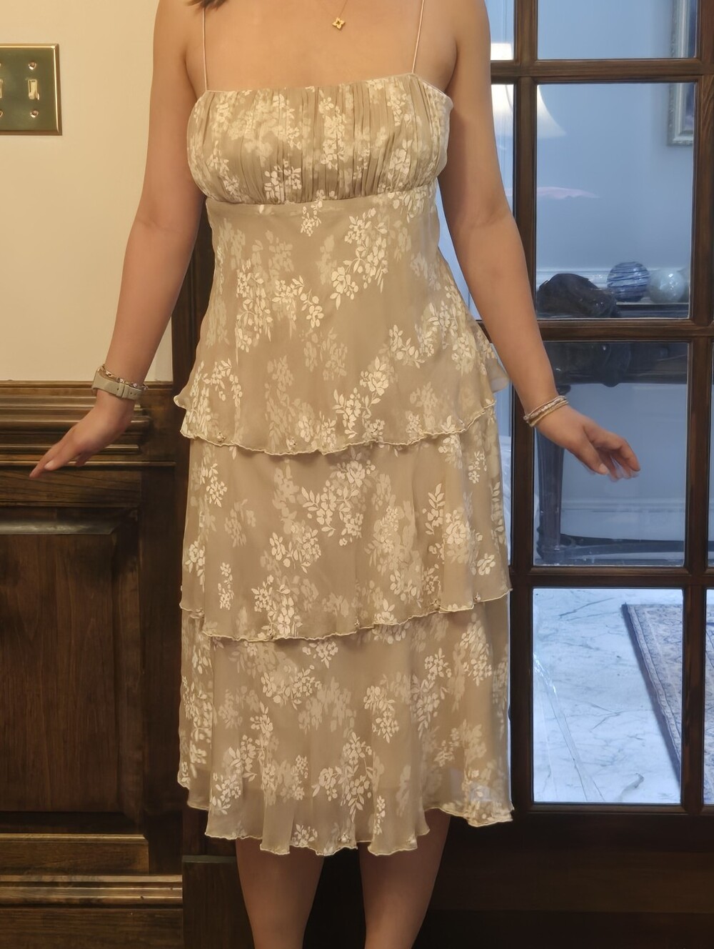 Liz Claiborne Floral Beaded Tier Midi Dress Size 8